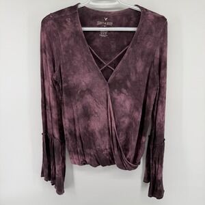 American‎ Eagle Soft & Sexy Purple Tie Dye Fairy Bell Sleeve Surplice Top Medium